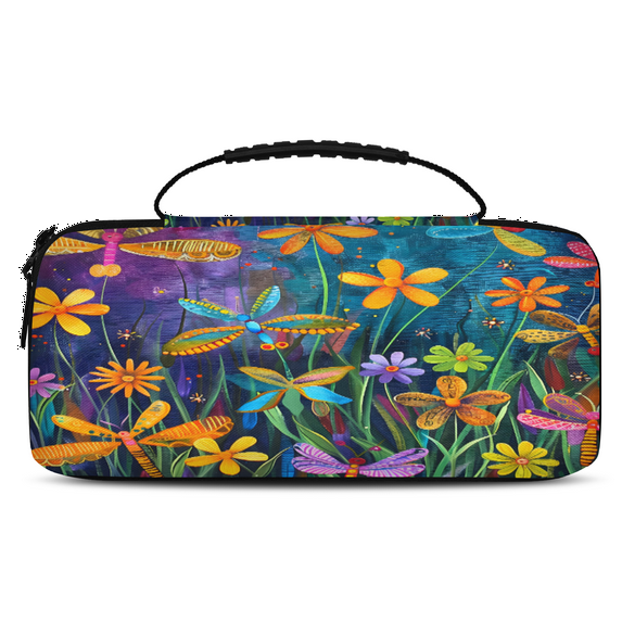 Herdesigns Colorful Dragonflie Flowers Carrying Case for Nintendo Switch 2 with 20 Game Card Slots, Portable Travel Carry Case for Accessories and Console