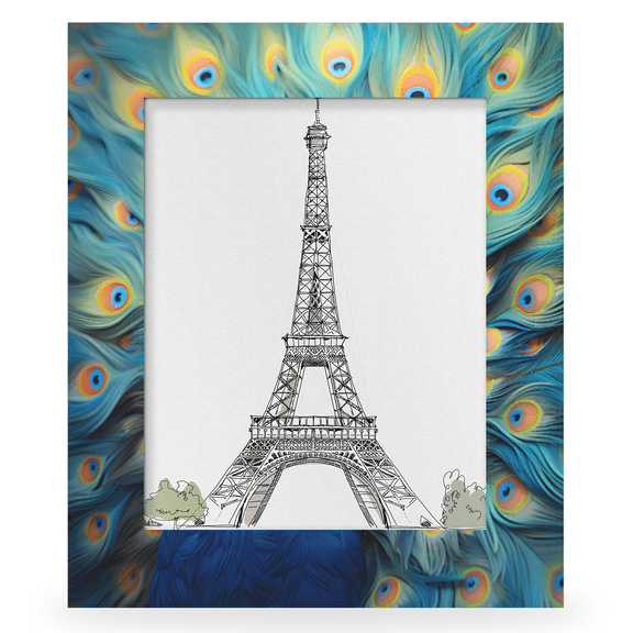 Herdesigns Colorful Feather Peacock 8x10 Picture Frame, Wood Photo Frame for Wall & Tabletop, Vertical & Horizontal Display Home Decor