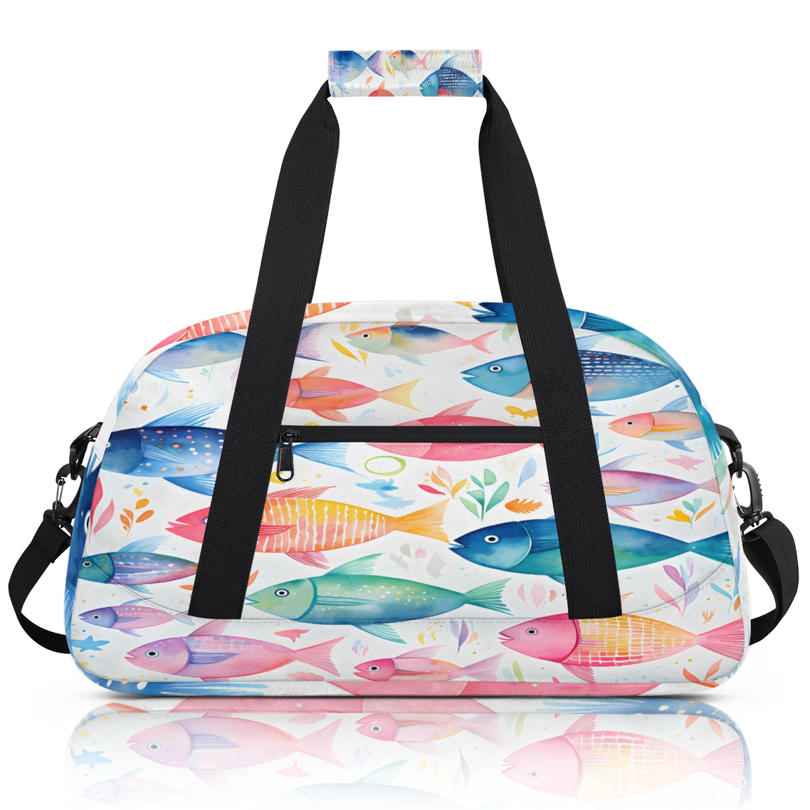 Herdesigns Colorful Fish Sports Duffle Bag for Women & Men, Ocean Fish Gym Bag Dance Bag Overnight Bag Carry On Weekender Travel Bag