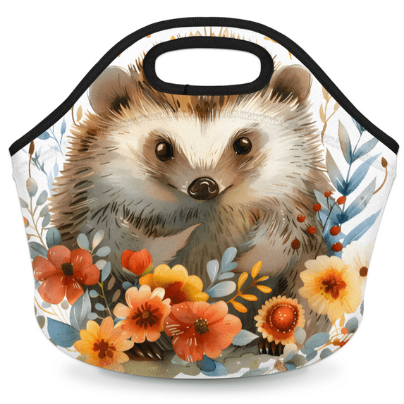 Herdesigns Colorful Flower Hedgehog Insulated Neoprene Lunch Bag for Women Men Lunch Box Washable Reusable Lunch Tote Lightweight Lunch Handbag for Work Outdoor Picnic