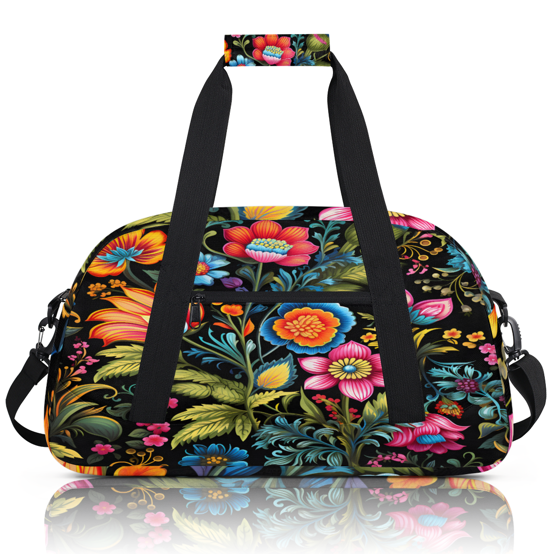 Herdesigns Colorful Flowers Sports Duffle Bag for Women & Men, Spring Summer Gym Bag Dance Bag Overnight Bag Carry On Weekender Travel Bag