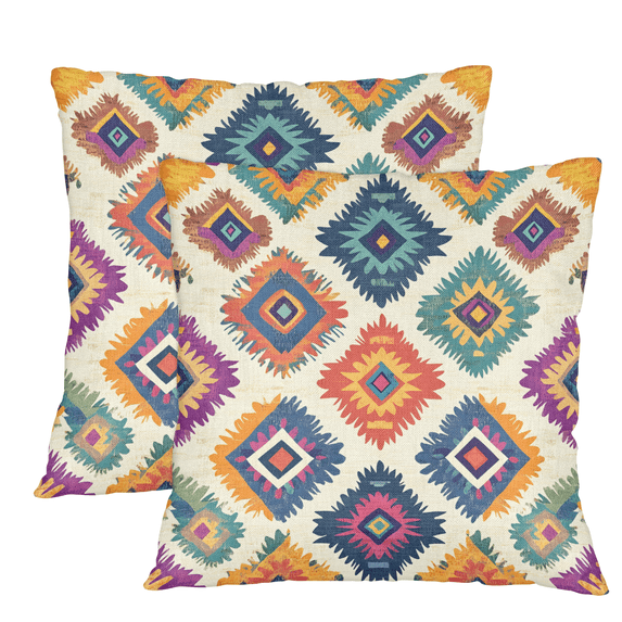 Herdesigns Colorful Geometric Throw Pillow Covers 22x22 Set of 2 Vintage Pillowcase Decorative Cushion Covers Home Decor for Couch Sofa Chair Bed Living Room