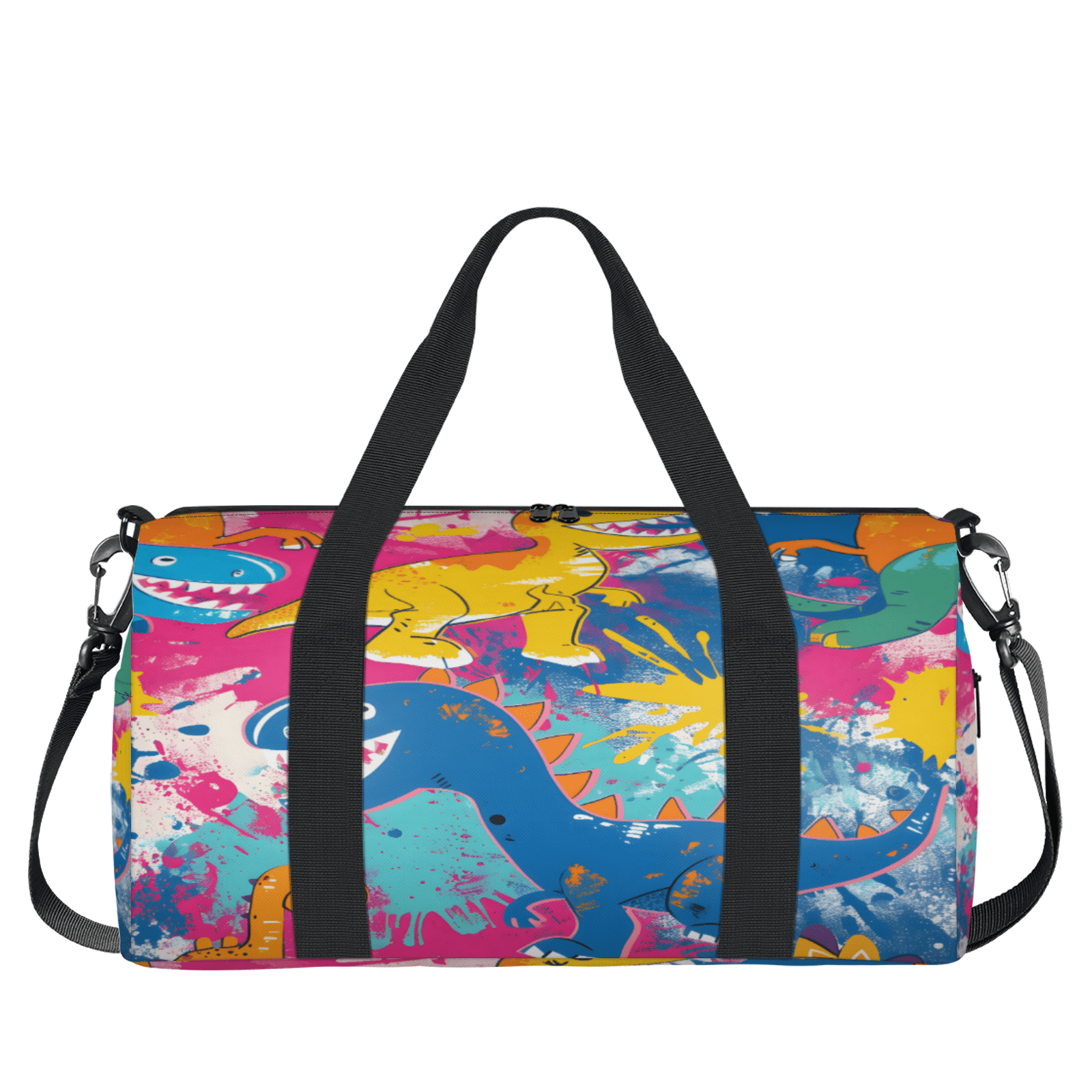 Herdesigns Colorful Rainbow Dinosaur Gym Bag for Women, Duffle Bag for Travel Sport, Lightweight Waterproof Carry on Weekender Overnight Dance Yoga Workout Bags