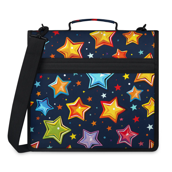 Herdesigns Colorful Stars Zipper Binder 1.5 Inch 3 D-Rings with Shoulder Strap & Handle, Waterproof Star Galaxy Binder Organizer Bag for 13 Inch Laptop