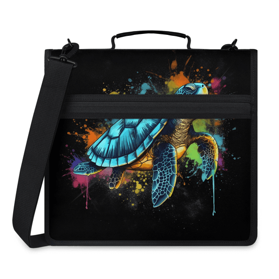 Herdesigns Colorful Zipper Binder 1.5 Inch 3 D-Rings with Shoulder Strap & Handle, Waterproof Sea Turtle Binder Organizer Bag for 13 Inch Laptop
