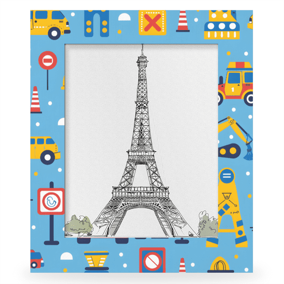 Herdesigns Construction 8x10 Picture Frame, Excavator Tractor Wood Photo Frame for Wall & Tabletop, Vertical & Horizontal Display Home Decor
