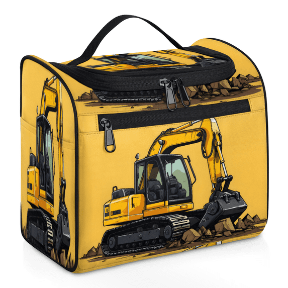 Herdesigns Construction Excavator Bulldozer Construction Vehicle Toiletry Bag for Women, Travel Makeup Bag, Waterproof Hanging Cosmetic Organizer for Toiletries & Makeup Essentials
