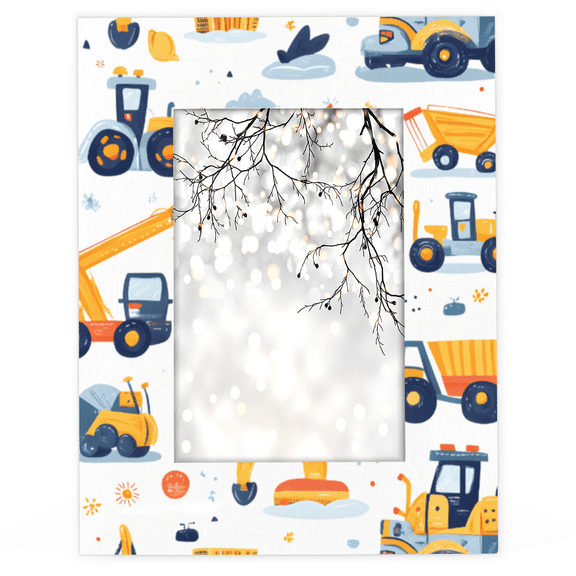 Herdesigns Construction Truck 4x6 Picture Frame Cartoon Excavator Wood Photo Frame Table Display or Wall Hanging Decoration for Vertical or Horizontal Display