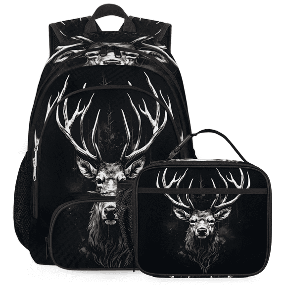 Herdesigns Cool Backpack with Lunch Box Deer Lightweight Large Travel Work Laptop Backpacks Set Casual Daypacks