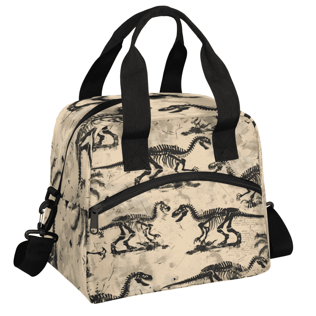 Herdesigns Cool Dinosaur Skeleton Insulated Lunch Bag for Women Men Adults Large Reusable Lunch Box Leakproof Portable Cooler Tote Bags with Adjustable Shoulder Strap