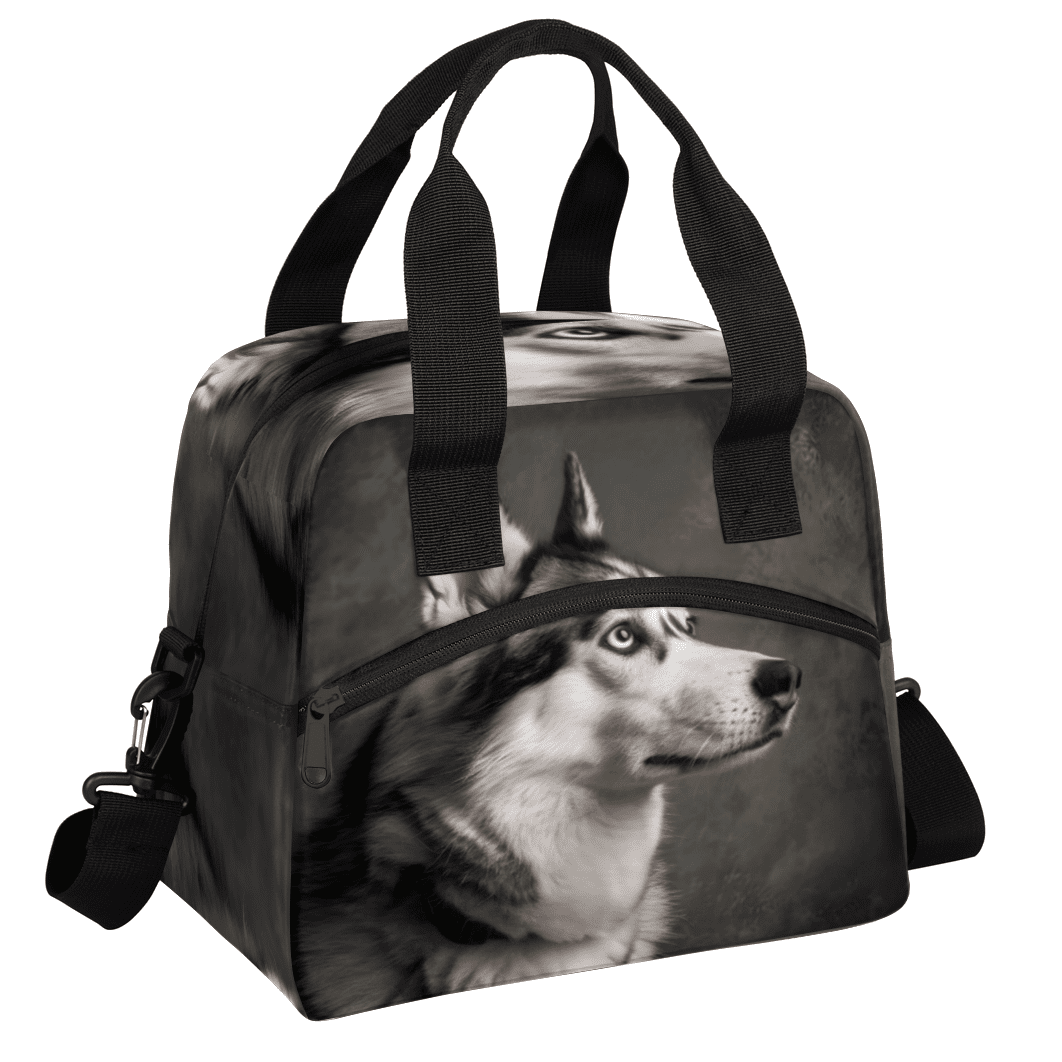 Herdesigns Cool Husky Dog Insulated Lunch Bag for Women Men Adults Large Reusable Lunch Box Leakproof Portable Cooler Tote Bags with Adjustable Shoulder Strap