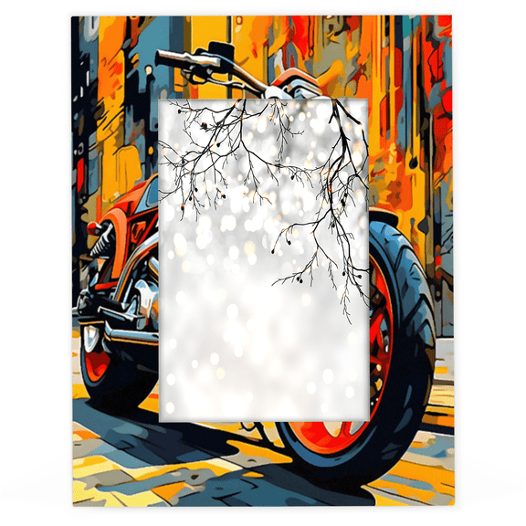 Herdesigns Cool Motorcycle 5x7 Picture Frame, Wood Photo Frame for Living Room Bedroom, Vertical & Horizontal Display