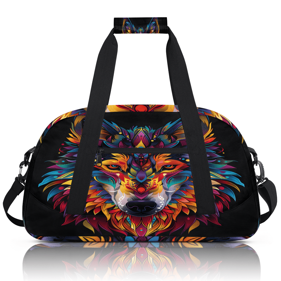 Herdesigns Cool Wolf Sports Duffle Bag for Women & Men, Wild Animal Gym Bag Dance Bag Overnight Bag Carry On Weekender Travel Bag
