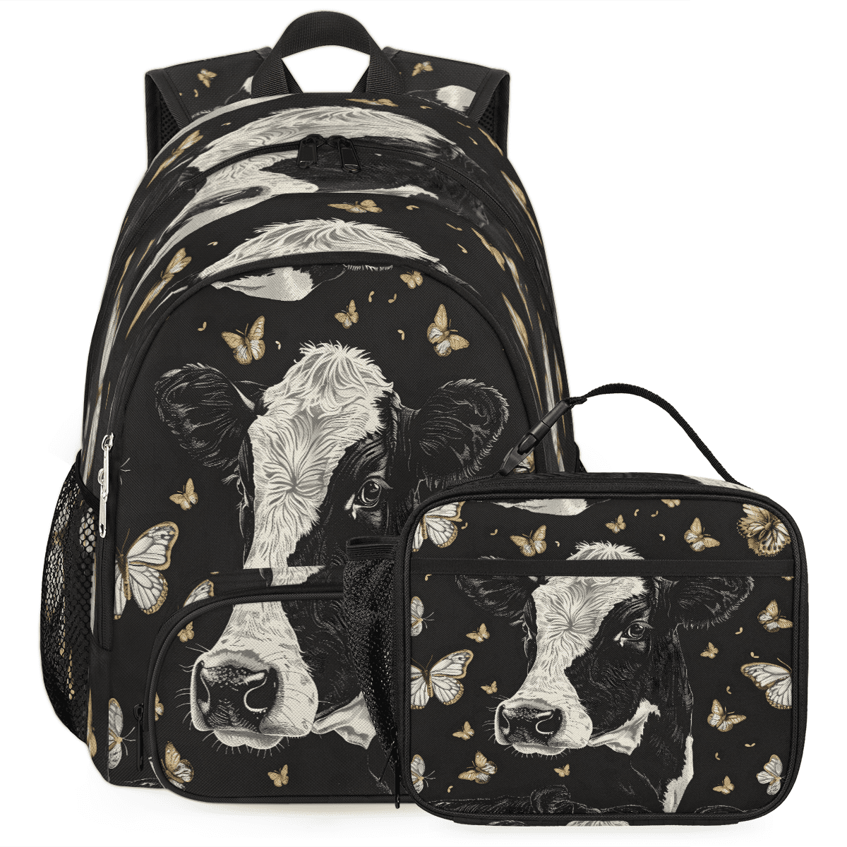 Herdesigns Cow Butterflies Large Backpack Set with Lunch Box ...