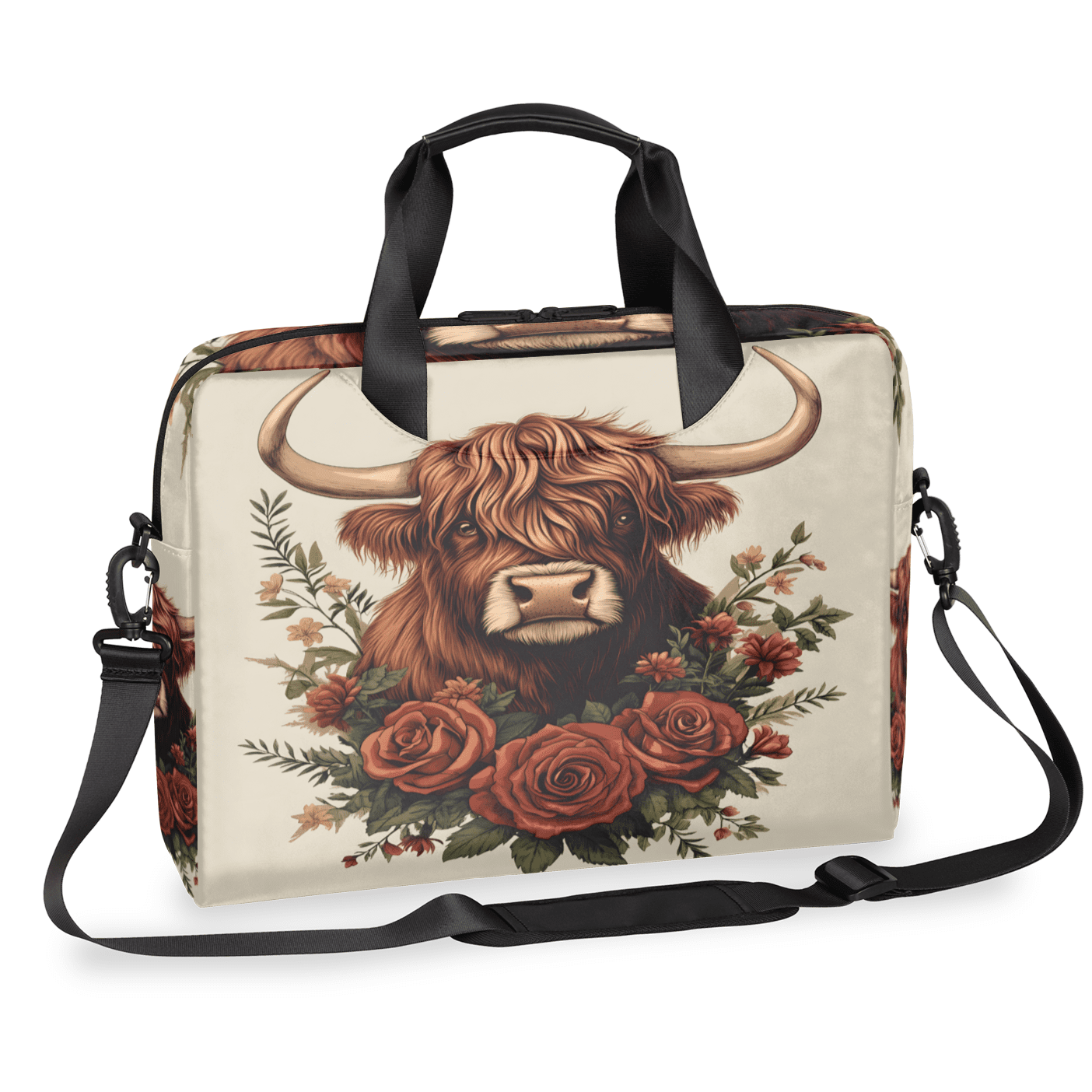Herdesigns Cow Laptop Bag for Women Men, Computer Case Briefcase Messenger Bags, 15-15.6 inch Laptop Sleeve Shoulder Bag