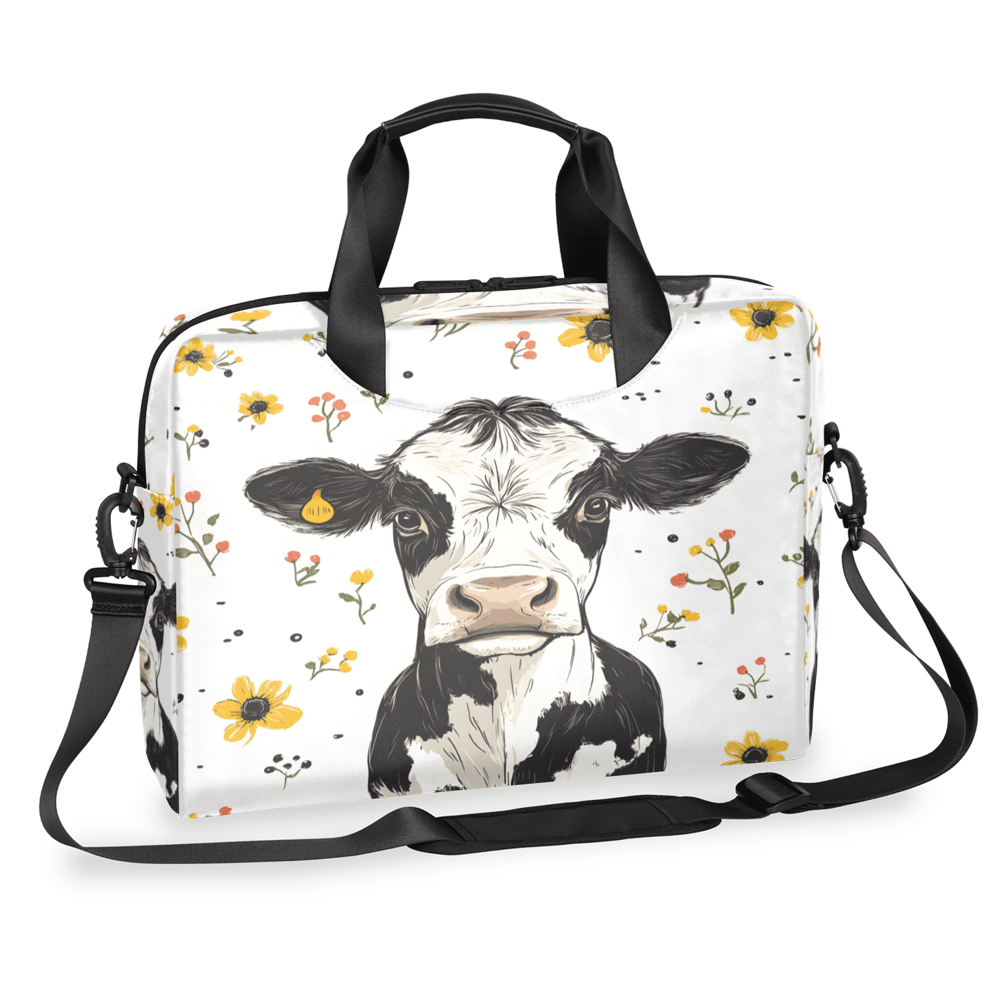 Herdesigns Cow Laptop Bag for Women Men, Computer Case Briefcase Messenger Bags, 15-15.6 inch Laptop Sleeve Shoulder Bag
