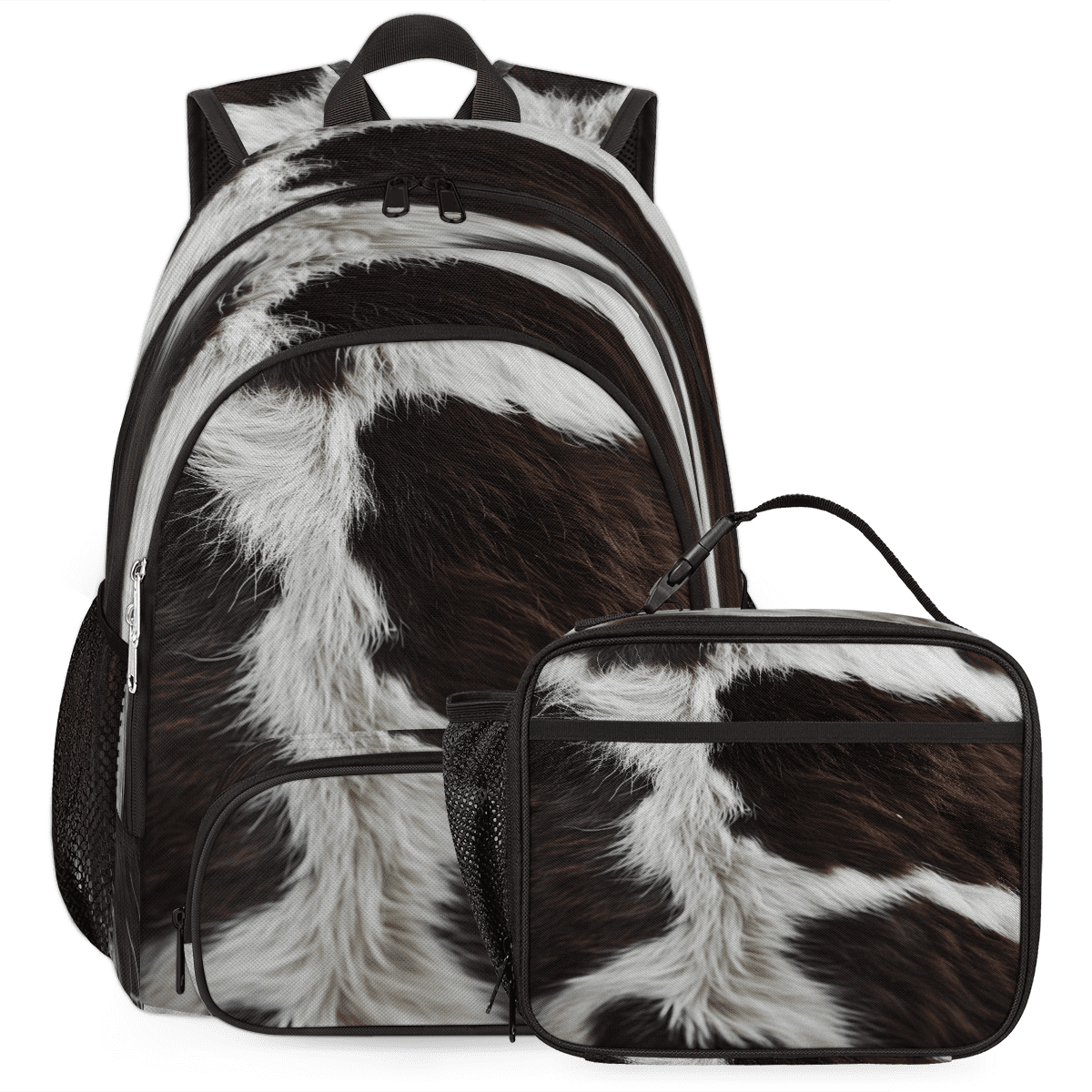 Herdesigns Cow Print Western Animals Large Backpack Set with Lunch Box Lightweight Water Resistant Travel Laptop Backpacks Casual Daypacks for Women Men