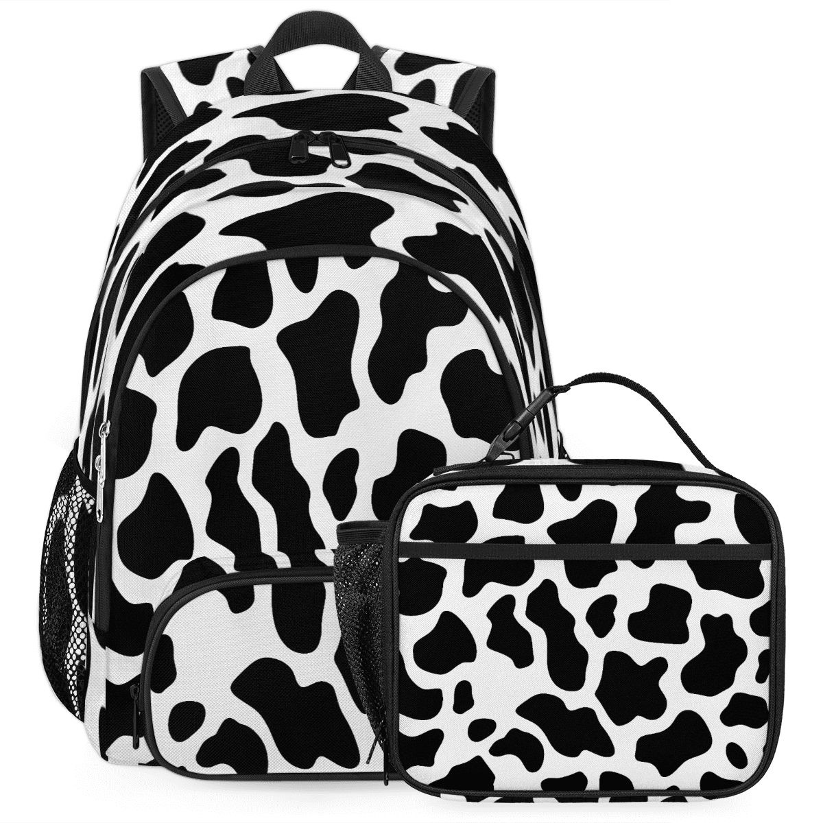 Herdesigns Cow Print Western Large Backpack Set with Lunch Box Lightweight Water Resistant Travel Laptop Backpacks Casual Daypacks for Women Men