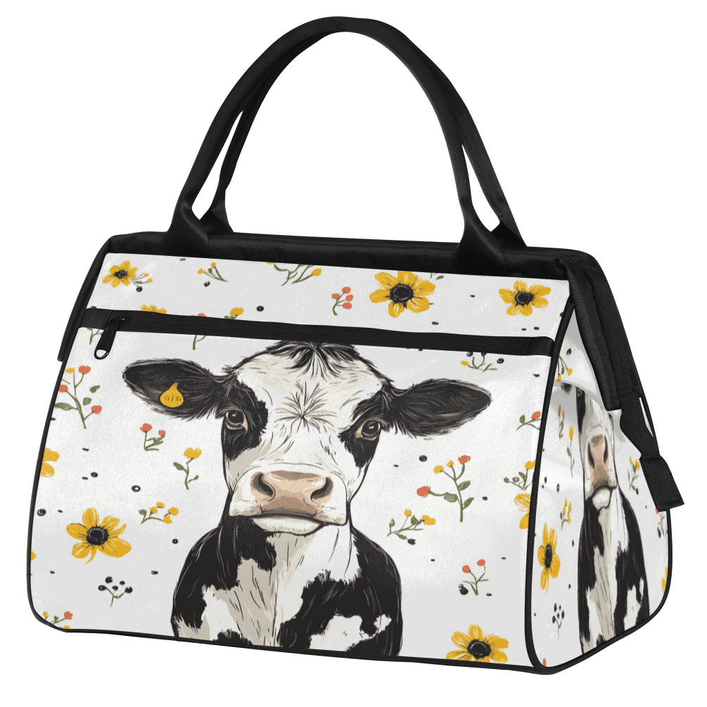 Herdesigns Cow Weekender Travel Duffel Bag Floral Cow Carry On Overnight Gym Hospital Bag Personal Item Travel Bag