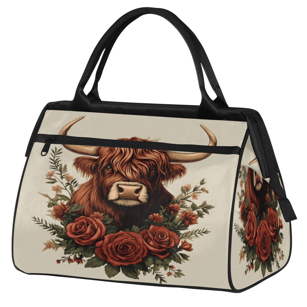 Herdesigns Cow Weekender Travel Duffel Bag Flower Cow Carry On Overnight Gym Hospital Bag Personal Item Travel Bag