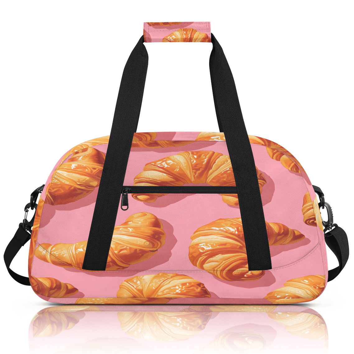 Herdesigns Croissants Sports Duffle Bag for Women & Men, Food Bread Gym Bag Dance Bag Overnight Bag Carry On Weekender Travel Bag