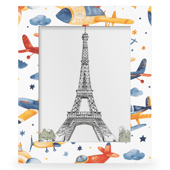 Herdesigns Cute Airplane 8x10 Picture Frame, Cartoon Plane Wood Photo Frame for Wall & Tabletop, Vertical & Horizontal Display Home Decor