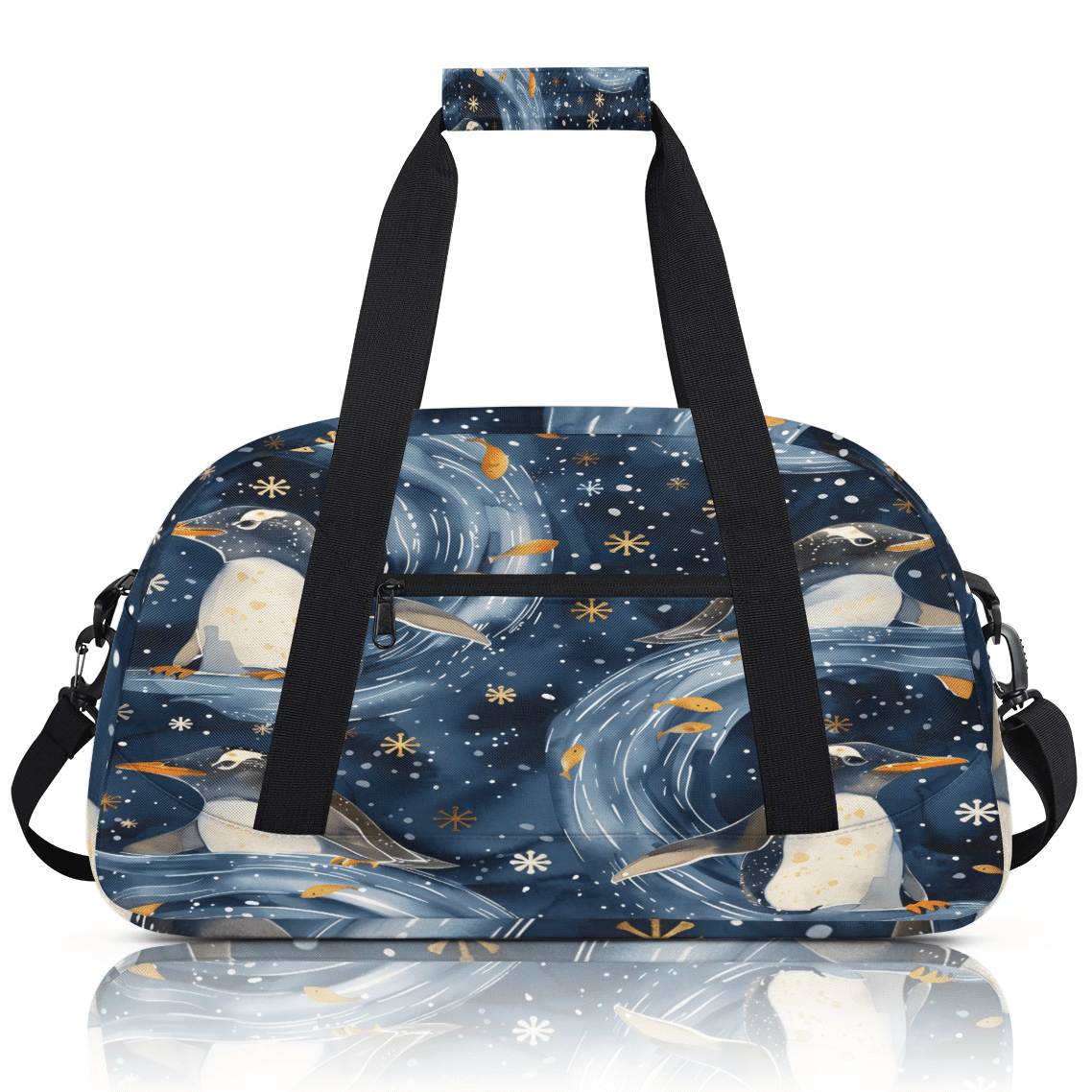 Herdesigns Cute Animal Penguin Sports Duffle Bag for Women & Men, Penguin Print Gym Bag Dance Bag Overnight Bag Carry On Weekender Travel Bag