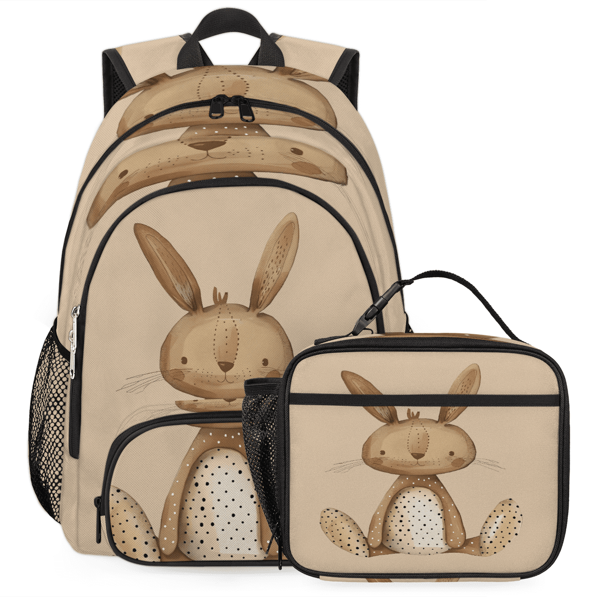 Herdesigns Cute Bunny Large Backpack Set with Lunch Box Lightweight Water Resistant Travel Laptop Backpacks Casual Daypacks for Women Men