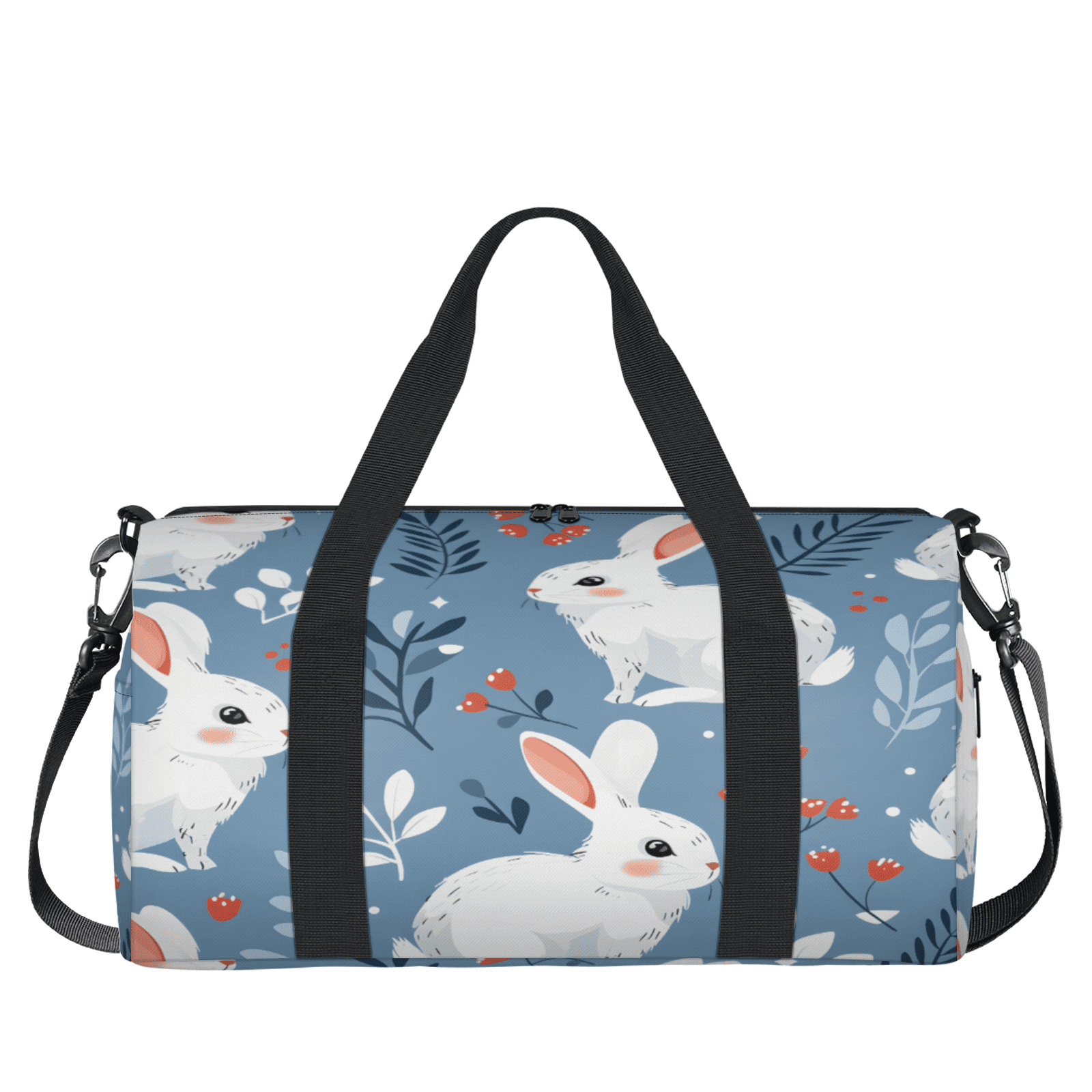 Herdesigns Cute Bunny Travel Duffle Bag Sports Yoga Weekender Overnight Carry on Workout Bags Lightweight Waterproof Gym Tote Bag for Women Rabbit