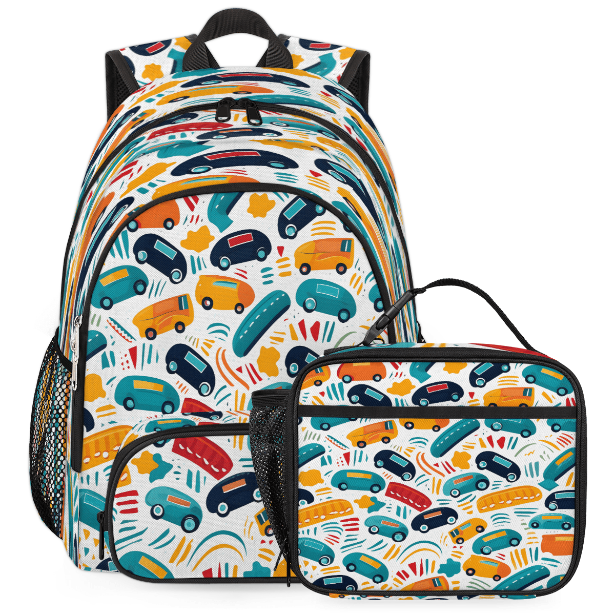 Herdesigns Cute Car Backpack with Lunch Box Bus Taxi Lightweight Large ...