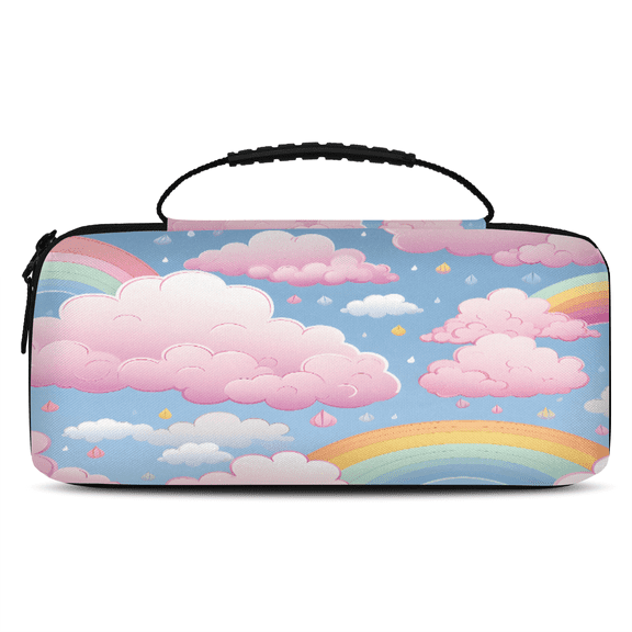 Herdesigns Cute Carry Case Compatible with Nintendo Switch 2017 & Oled 2021, with 20 Game Card Slots, Clouds Rainbow Portable Travel Carrying Case Pouch for Accessories & Games