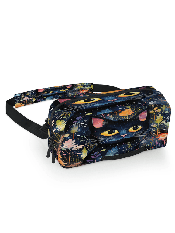Cute Cat Carrying Case Bag for Gaming Console, Waterproof Travel Crossbody Sling Bag Compatible with Nintendo Switch 2, Adjustable Shoulder Strap Chest Bag, Colorful Flower Leaf