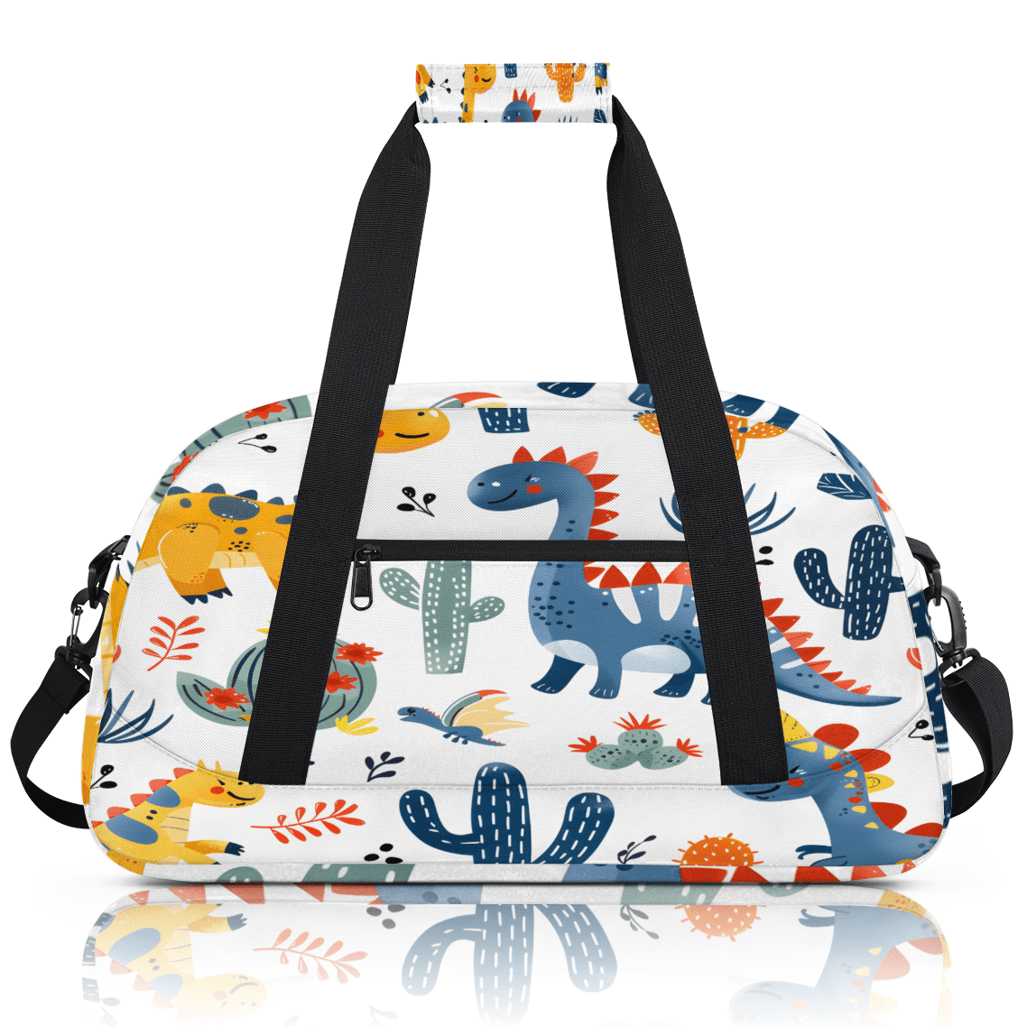 Herdesigns Cute Dinosaur Sports Duffle Bag for Women & Men, Animals Plants Gym Bag Dance Bag Overnight Bag Carry On Weekender Travel Bag