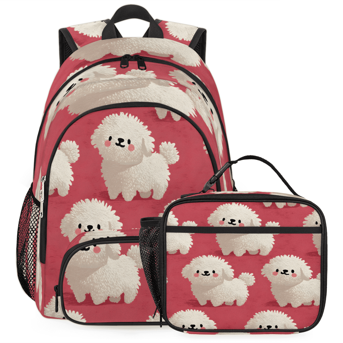Herdesigns Cute Dog Backpack with Lunch Box White Puppy Lightweight ...