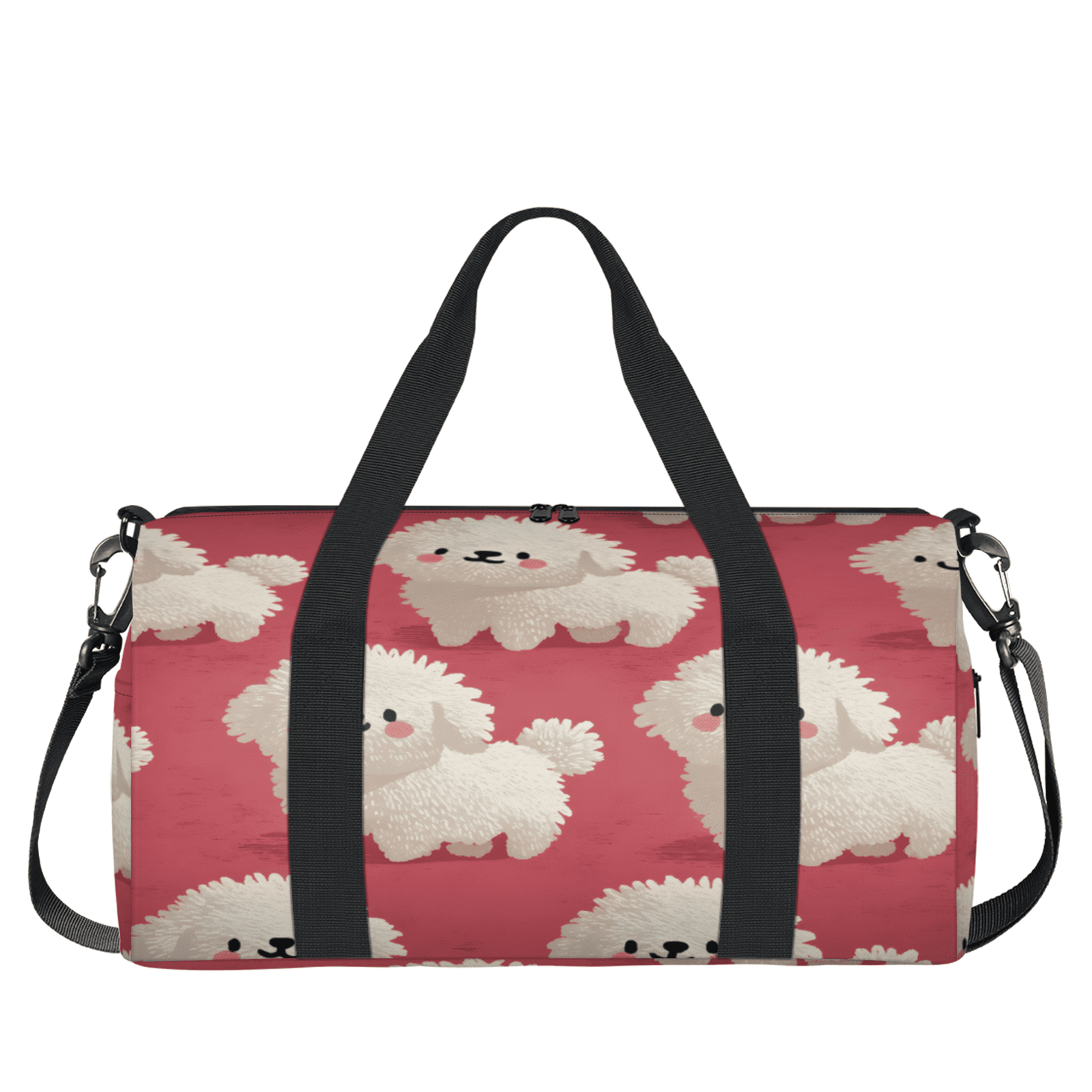 Herdesigns Cute Dog Gym Bag for Women, Duffle Bag for Travel Sport, White Puppy Lightweight Waterproof Carry on Weekender Dance Yoga Workout Bags