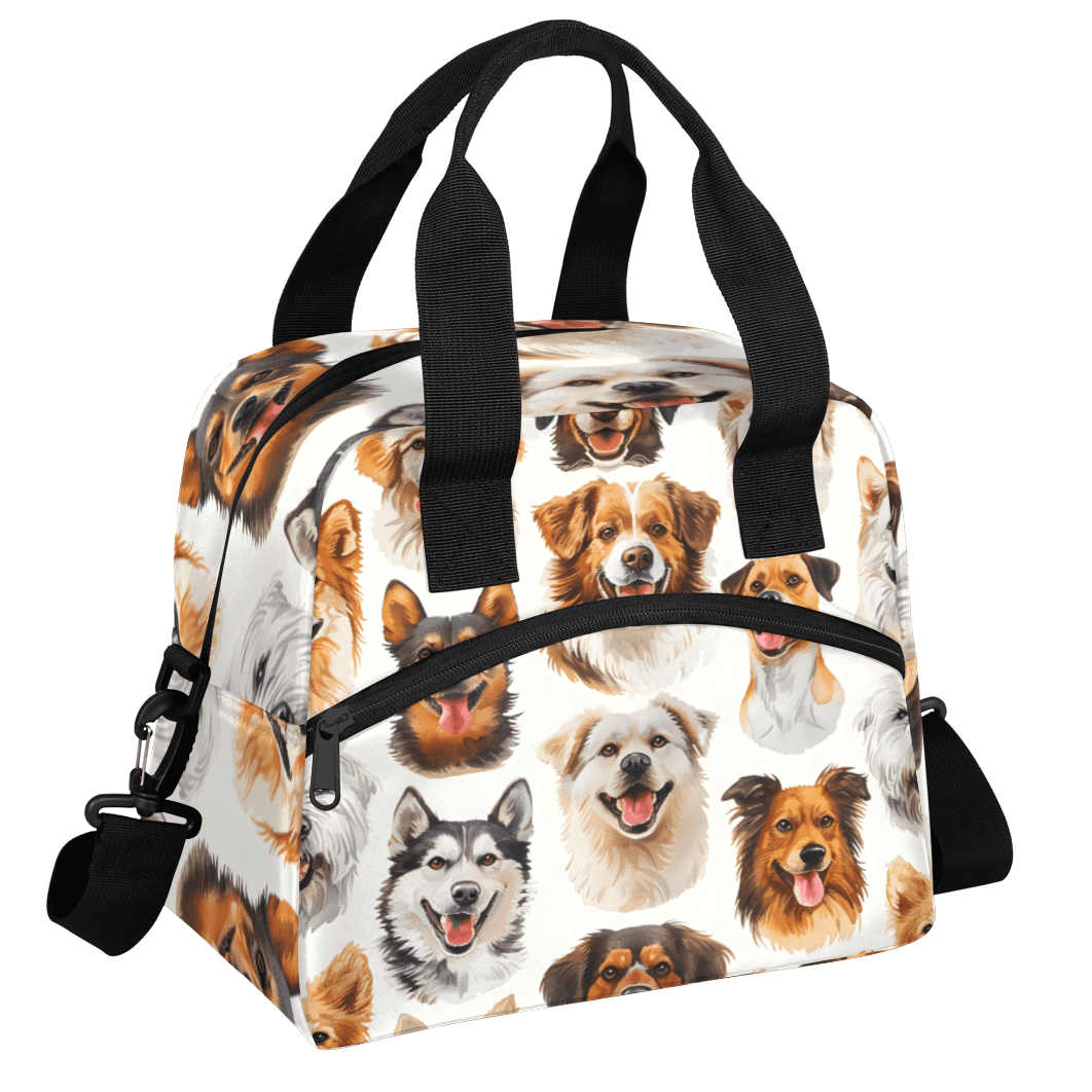 Herdesigns Cute Dogs Insulated Lunch Bag for Women Men Adults Large Reusable Lunch Box Puppy Pets Leakproof Cooler Tote Bags with Adjustable Shoulder Strap