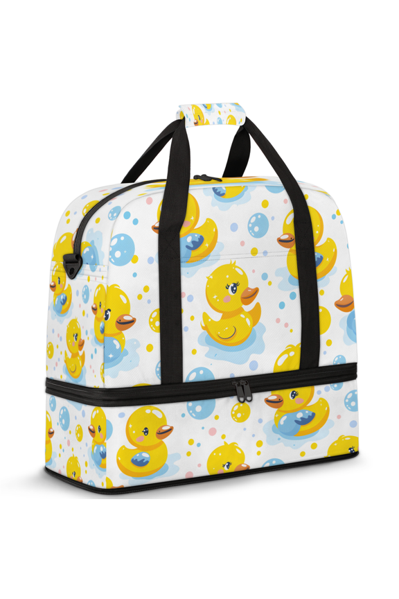Cute Duck Foldable Travel Duffel Bag for Women Men, Bubble Weekend Overnight Carry On Bags with Shoe Compartment