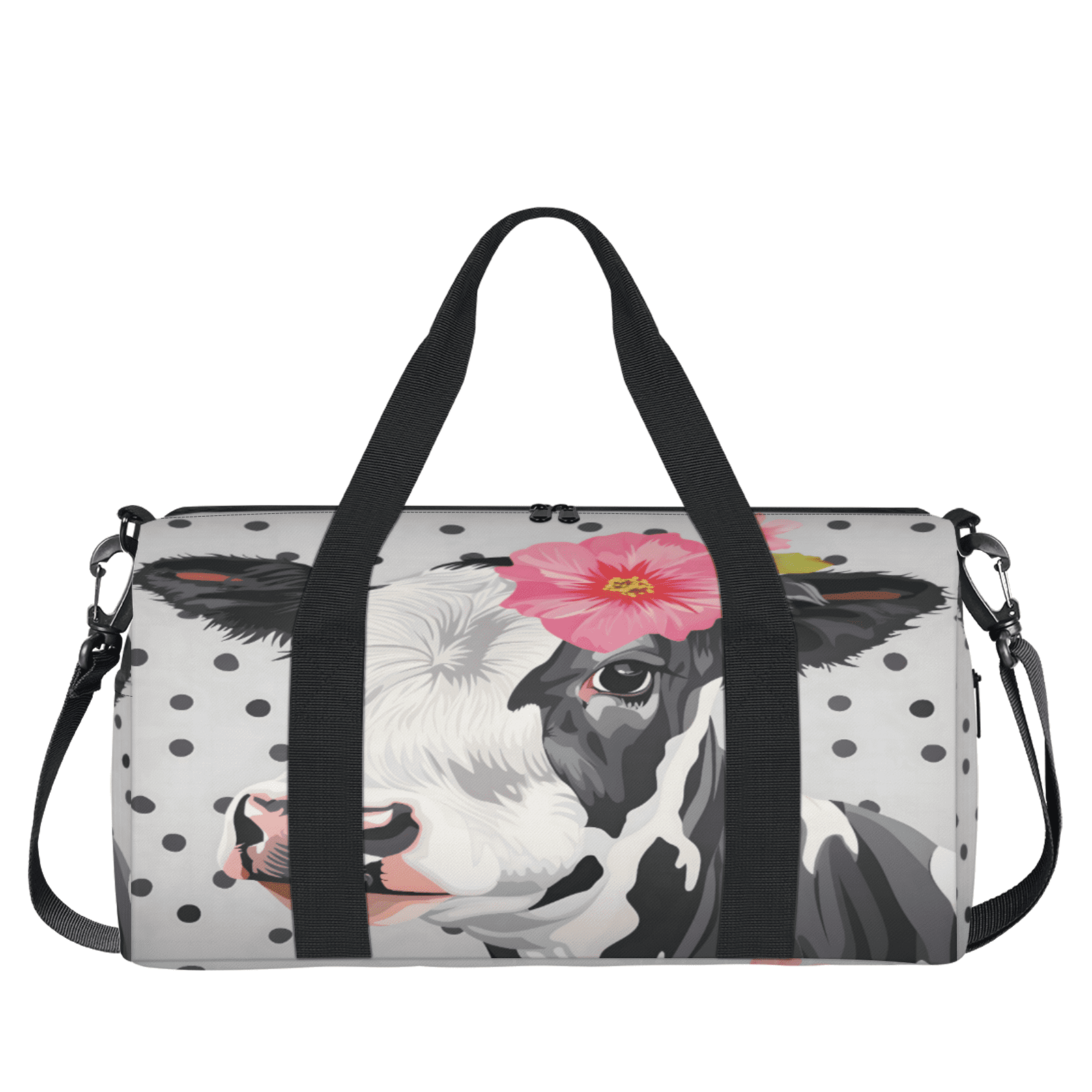 Herdesigns Cute Floral Cow Gym Bag for Women, Duffle Bag for Travel Sport, Lightweight Waterproof Carry on Weekender Overnight Dance Yoga Workout Bags