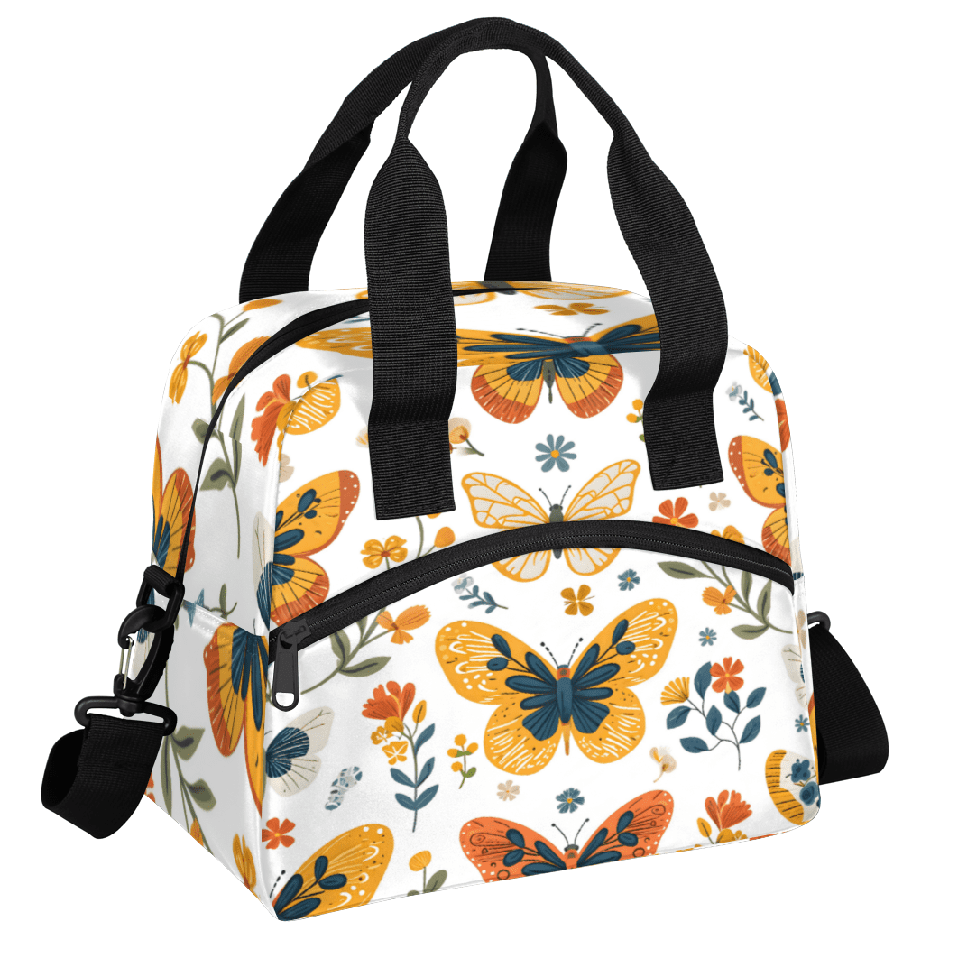 Herdesigns Cute Flower Butterfly Insulated Lunch Bag for Women Men Adults Large Reusable Lunch Box Leakproof Portable Cooler Tote Bags with Adjustable Shoulder Strap