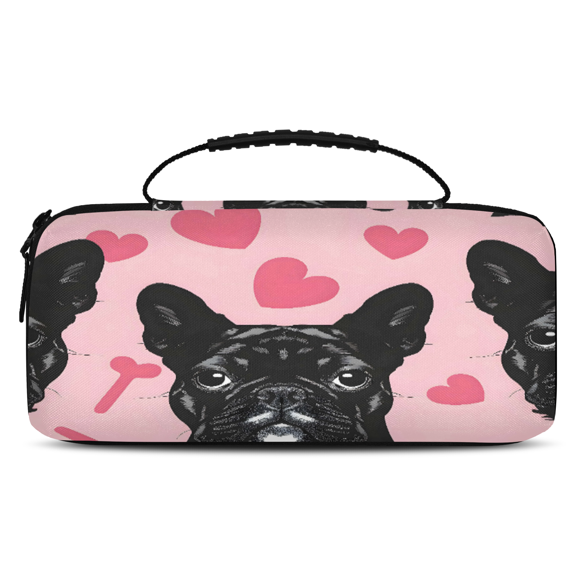 Herdesigns Cute French Dog Carrying Case for Nintendo Switch OLED Model 2021 & Switch 2017 with 20 Game Card Slots, Portable Travel Carry Case for Accessories and Console