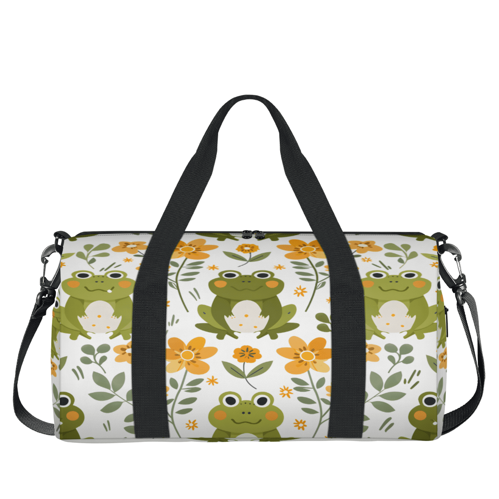 Herdesigns Cute Frog Gym Bag for Women, Duffle Bag for Travel Sport, Flower Lightweight Waterproof Carry on Weekender Dance Yoga Workout Bags