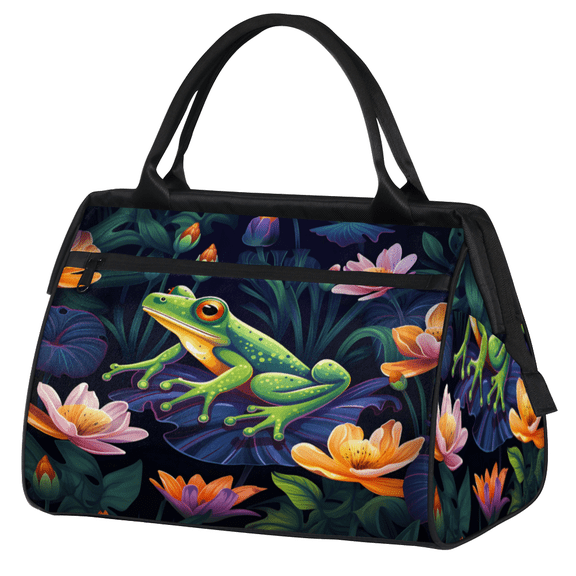 Herdesigns Cute Frogs Overnight Weekender Bag for Women Men Flower Frog Carry On Overnight Travel Duffle Bag Labor Delivery Bag for Hospital