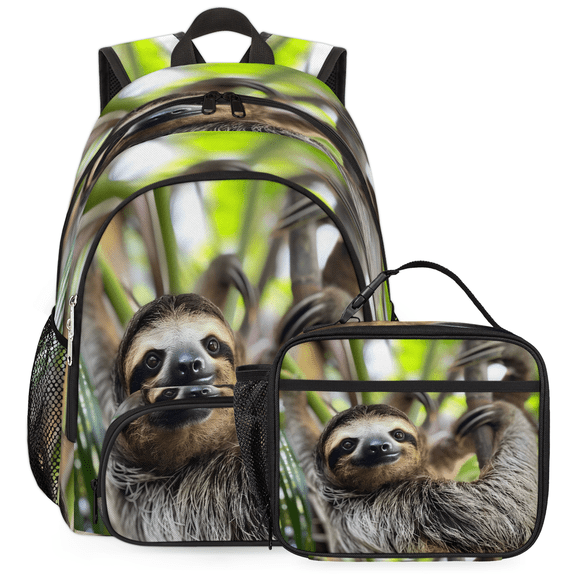 Herdesigns Cute Funny Sloth Large Backpack Set with Lunch Box Lightweight Water Resistant Travel Laptop Backpacks Casual Daypacks for Women Men