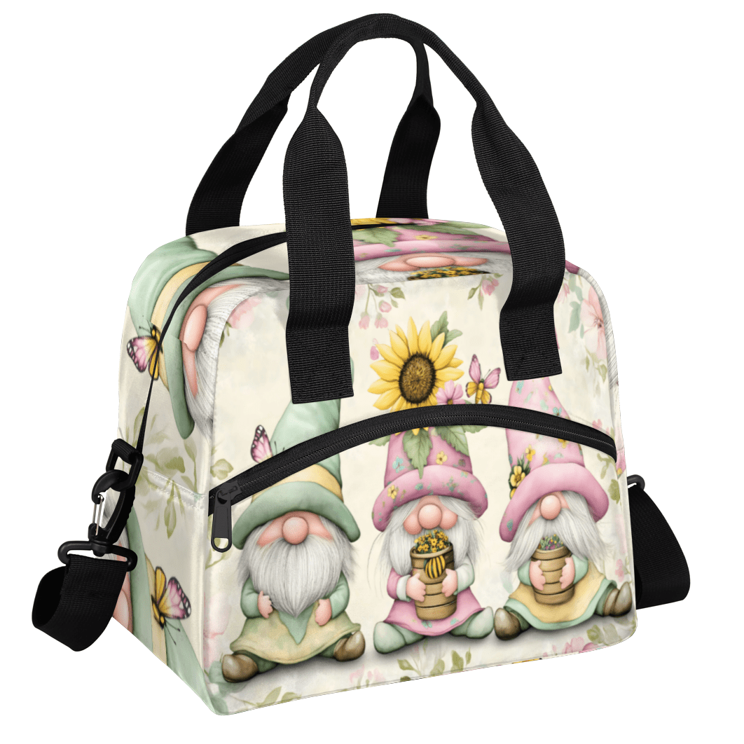 Herdesigns Cute Gnome Spring Summer Insulated Lunch Bag for Women Men Adults Large Reusable Lunch Box Leakproof Portable Cooler Tote Bags with Adjustable Shoulder Strap