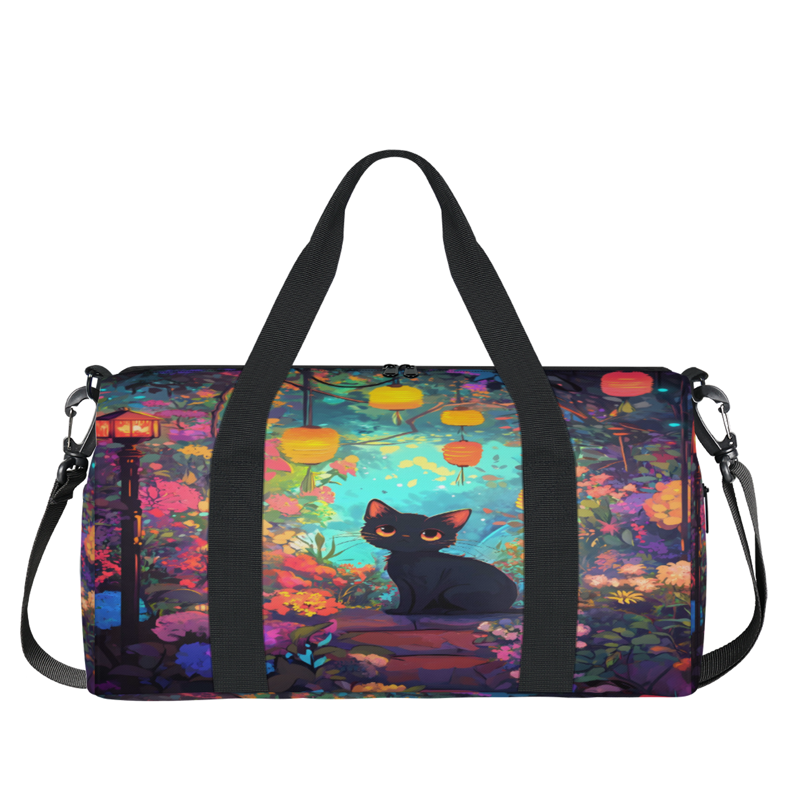 Herdesigns Cute Gym Bag for Women, Cat Duffle Bag for Travel Sport, Lightweight Waterproof Carry on Weekender Overnight Dance Yoga Workout Bags