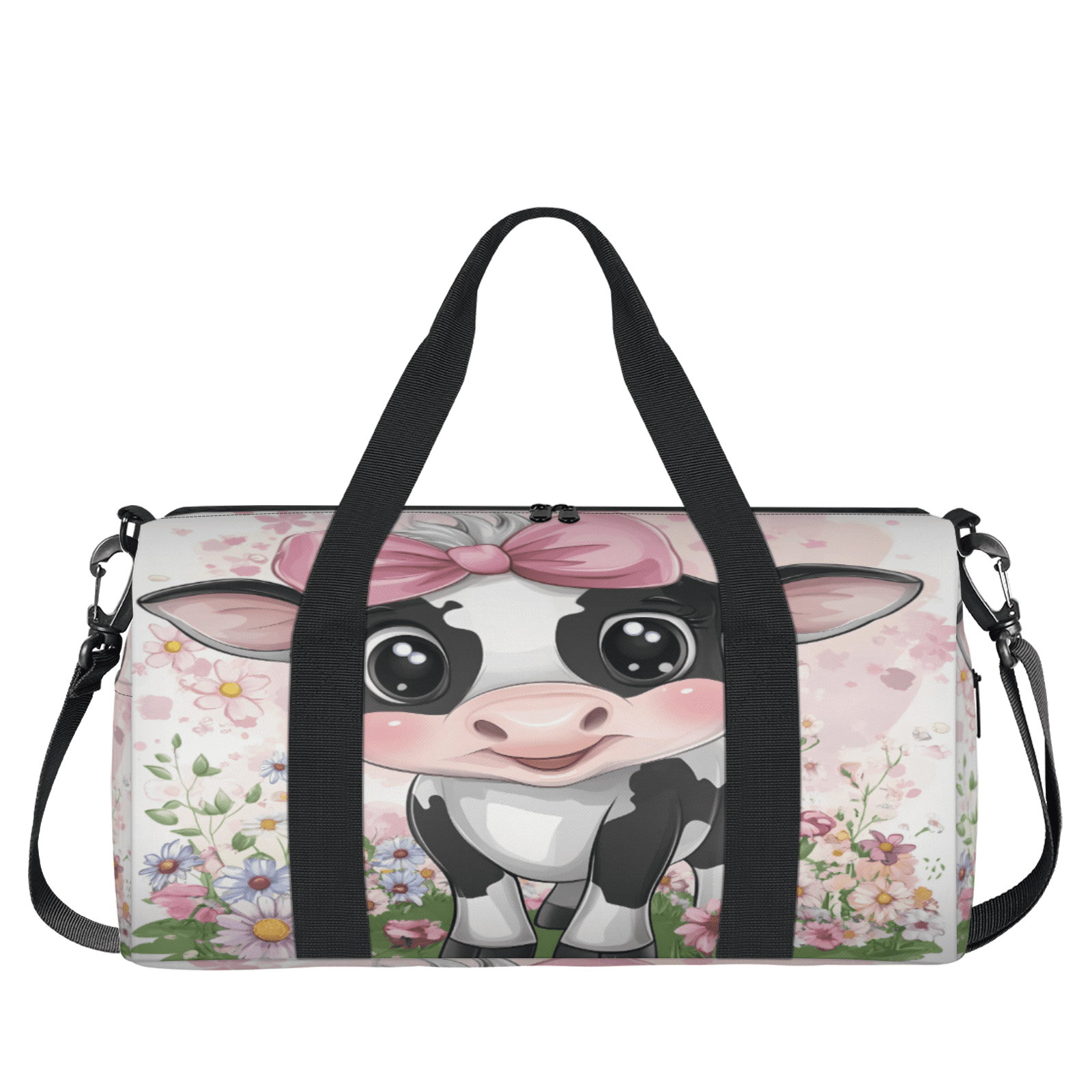 Herdesigns Cute Gym Bag for Women, Cow Duffle Bag for Travel Sport, Lightweight Waterproof Carry on Weekender Overnight Dance Yoga Workout Bags