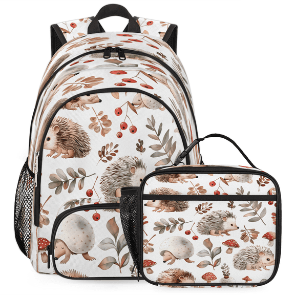 Herdesigns Cute Hedgehog Large Backpack Set with Lunch Box Lightweight Water Resistant Travel Laptop Backpacks Casual Daypacks for Women Men