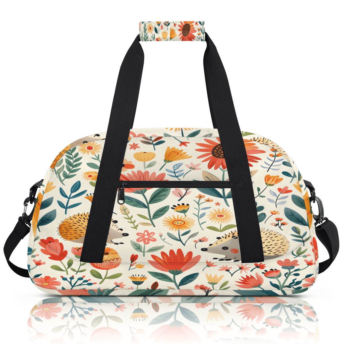 Herdesigns Cute Hedgehog Sports Duffle Bag for Women & Men, Flower Hedgehog Gym Bag Dance Bag Overnight Bag Carry On Weekender Travel Bag
