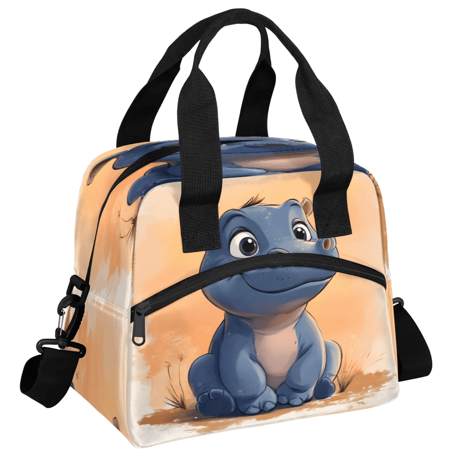 Herdesigns Cute Hippo Lunch Bag for Women Men Adult, Animal Theme Large Insulated Reusable Lunch Box Leakproof Portable Cooler Tote Bags for Work Picnic Beach