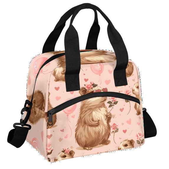 Herdesigns Cute Insulated Lunch Bag for Women Men Adults Large Reusable Lunch Box Hamster Leakproof Cooler Tote Bags with Adjustable Shoulder Strap